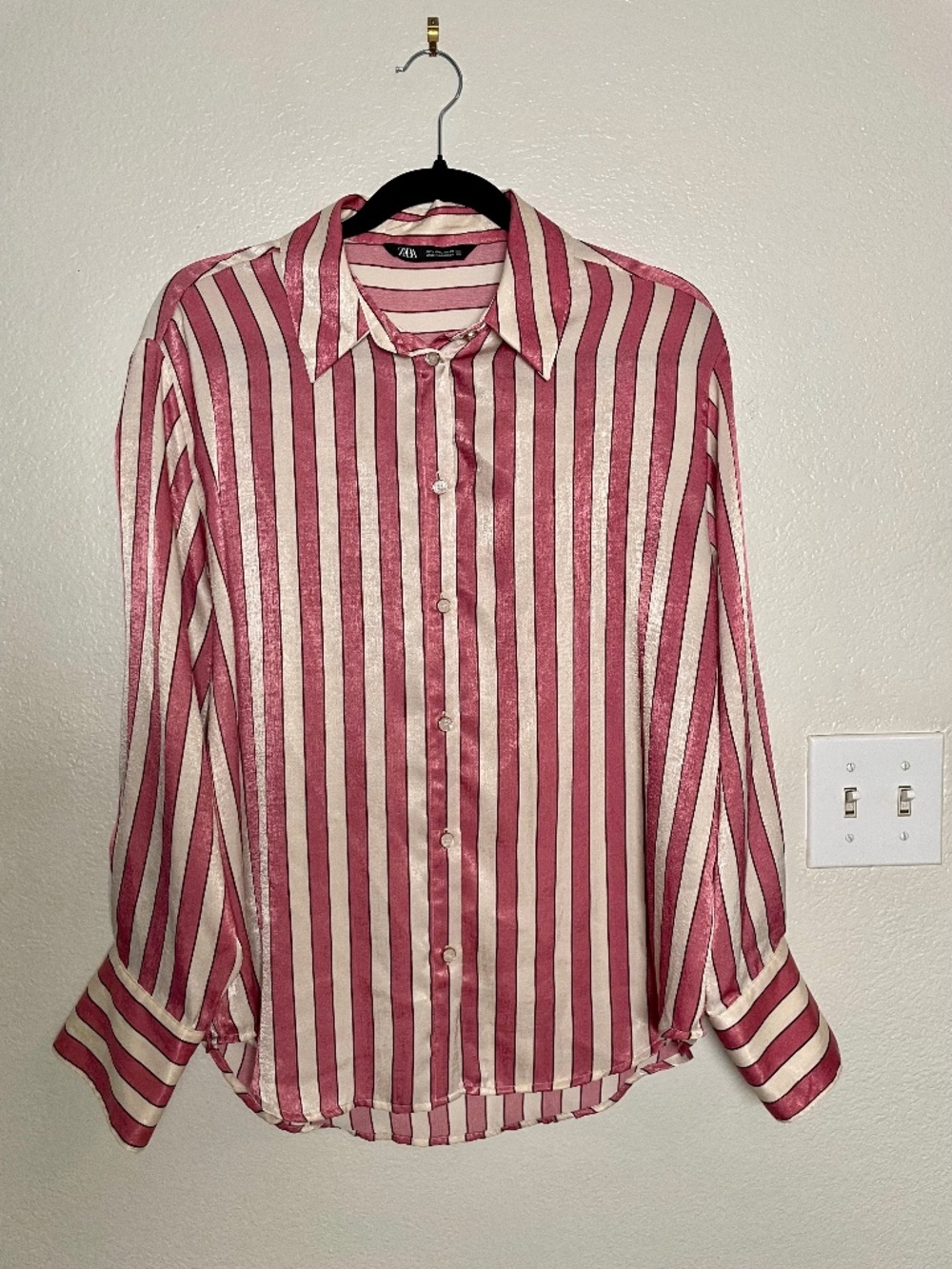 Pink Striped Satin Button Down